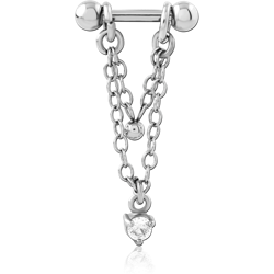 SURGICAL STEEL GRADE 316L TRAGUS MICRO BARBELL WITH CHAIN