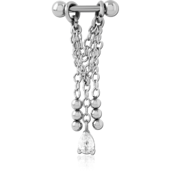 SURGICAL STEEL GRADE 316L TRAGUS MICRO BARBELL WITH CHAIN