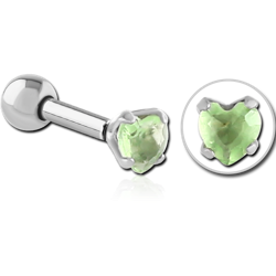 SURGICAL STEEL GRADE 316L HEART PRONG SET JEWELED TRAGUS MICRO BARBELL