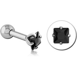 SURGICAL STEEL GRADE 316L SQUARE PRONG SET JEWELED TRAGUS MICRO BARBELL