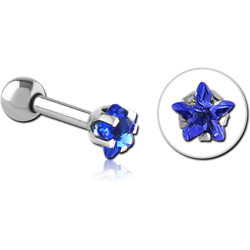 SURGICAL STEEL GRADE 316L STAR PRONG SET JEWELED TRAGUS MICRO BARBELL