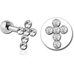 SURGICAL STEEL GRADE 316L JEWELED CROSS TRAGUS MICRO BARBELL