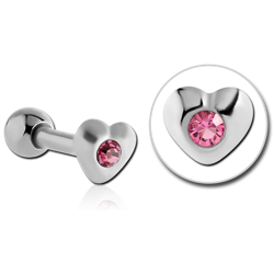 SURGICAL STEEL GRADE 316L JEWELED HEART TRAGUS MICRO BARBELL