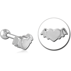 SURGICAL STEEL GRADE 316L WINGED HEART TRAGUS MICRO BARBELL