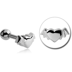 SURGICAL STEEL GRADE 316L WINGED HEART TRAGUS MICRO BARBELL