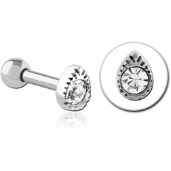 SURGICAL STEEL GRADE 316L JEWELED TRAGUS MICRO BARBELL - DROP