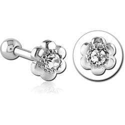 SURGICAL STEEL GRADE 316L JEWELED TRAGUS MICRO BARBELL - FLOWER