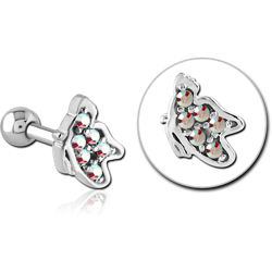 SURGICAL STEEL GRADE 316L JEWELED TRAGUS MICRO BARBELL - BUTTERFLY