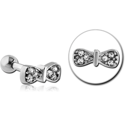 SURGICAL STEEL GRADE 316L JEWELED TRAGUS MICRO BARBELL - BOW TIE