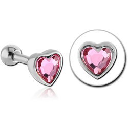 SURGICAL STEEL GRADE 316L JEWELED TRAGUS MICRO BARBELL - HEART