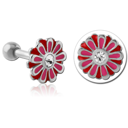 SURGICAL STEEL GRADE 316L TRAGUS MICRO BARBELL WITH ENAMEL - FLOWER