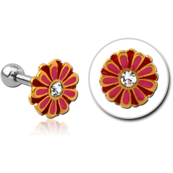 SURGICAL STEEL GRADE 316L TWO TONE TRAGUS MICRO BARBELL WITH ENAMEL - FLOWER