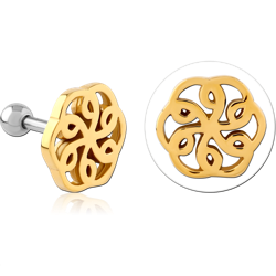 SURGICAL STEEL GRADE 316L TWO TONE TRAGUS MICRO BARBELL - FLOWER