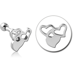 SURGICAL STEEL GRADE 316L TRAGUS MICRO BARBELL - HEARTS