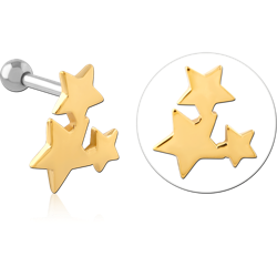 316L SURGICAL STEEL GRADE 316L MICRO BARBELL TRIPLE STAR GOLD TONE