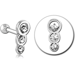 SURGICAL STEEL GRADE 316L JEWELED TRAGUS MICRO BARBELL - THREE CIRCLES