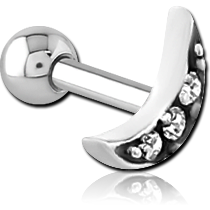 SURGICAL STEEL GRADE 316L JEWELED TRAGUS MICRO BARBELL - CRESCENT