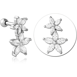 SURGICAL STEEL GRADE 316L JEWELED TRAGUS MICRO BARBELL - FLOWER