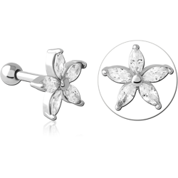 SURGICAL STEEL GRADE 316LJEWELED TRAGUS MICRO BARBELL - FLOWER