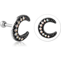 SURGICAL STEEL GRADE 316L JEWELED TRAGUS MICRO BARBELL - CRESCENT