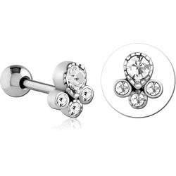 SURGICAL STEEL GRADE 316L JEWELED TRAGUS MICRO BARBELL