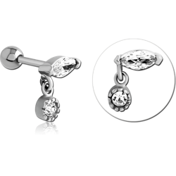 SURGICAL STEEL GRADE 316L JEWELED TRAGUS MICRO BARBELL