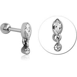 SURGICAL STEEL GRADE 316L JEWELED TRAGUS MICRO BARBELL