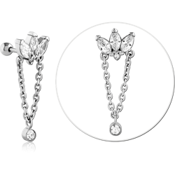 SURGICAL STEEL GRADE 316L JEWELED TRAGUS MICRO BARBELL