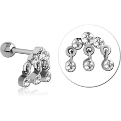 SURGICAL STEEL GRADE 316L JEWELED TRAGUS MICRO BARBELL