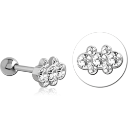 SURGICAL STEEL GRADE 316L JEWELED TRAGUS MICRO BARBELL