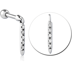 SURGICAL STEEL GRADE 316L MICRO BARBELL WITH JEWELED CHARM