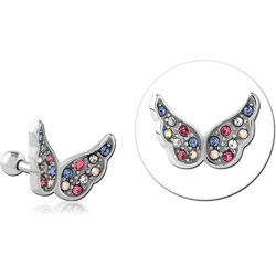 SURGICAL STEEL GRADE 316L JEWELED TRAGUS MICRO BARBELL - BUTTERFLY