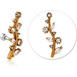 SURGICAL STEEL JEWELED TRAGUS ANTIQUE BASE METAL PVD COATED  MICRO BARBELL