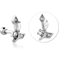 SURGICAL STEEL GRADE 316L JEWELED TRAGUS MICRO BARBELL