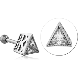 SURGICAL STEEL GRADE 316L JEWELED TRAGUS MICRO BARBELL - TRIANGLE