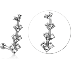 SURGICAL STEEL GRADE 316L JEWELED TRAGUS MICRO BARBELL
