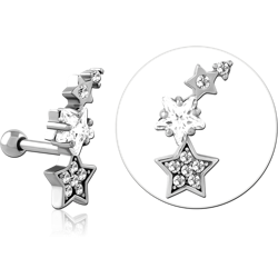 SURGICAL STEEL GRADE 316L JEWELED TRAGUS MICRO BARBELL