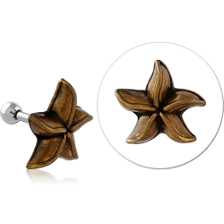 SURGICAL STEEL GRADE 316L JEWELED TRAGUS ANTIQUE BRASS PVD COATED  MICRO BARBELL