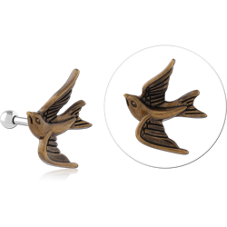 SURGICAL STEEL GRADE 316L TRAGUS ANTIQUE BRASS PVD COATED  MICRO BARBELL- SWALLOW BIRD