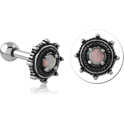 316L SURGICAL STEEL GRADE 316L MICRO BARBELL BEADED HALO TOP WITH ROUND OPAL CENTER