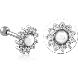 SURGICAL STEEL GRADE 316L JEWELED TRAGUS MICRO BARBELL - FLOWER