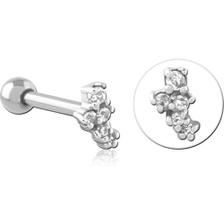 SURGICAL STEEL GRADE 316L JEWELED TRAGUS MICRO BARBELL
