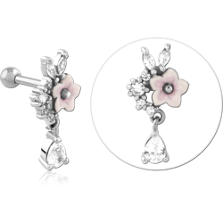 SURGICAL STEEL GRADE 316L JEWELED TRAGUS MICRO BARBELL WITH ENAMEL