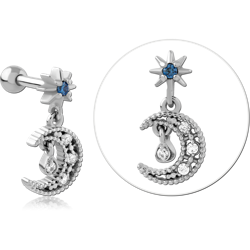 SURGICAL STEEL GRADE 316L JEWELED TRAGUS MICRO BARBELL