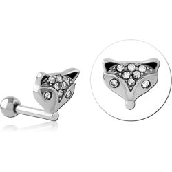 SURGICAL STEEL GRADE 316L JEWELED TRAGUS MICRO BARBELL WITH ENAMEL-FOX