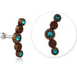 SURGICAL STEEL GRADE 316L JEWELED TRAGUS ANTIQUE BRASS PVD COATED  MICRO BARBELL