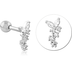 SURGICAL STEEL GRADE 316L JEWELED TRAGUS MICRO BARBELL SPECIAL NEW DESIGN