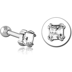 SURGICAL STEEL GRADE 316L JEWELED TRAGUS MICRO BARBELL - SQUARE