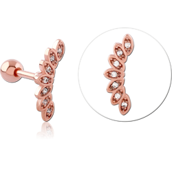 ROSE GOLD PVD COATED SURGICAL STEEL GRADE 316L JEWELED TRAGUS MICRO BARBELL