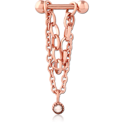 ROSE GOLD PVD COATED SURGICAL STEEL GRADE 316L TRAGUS MICRO BARBELL WITH CHAIN
